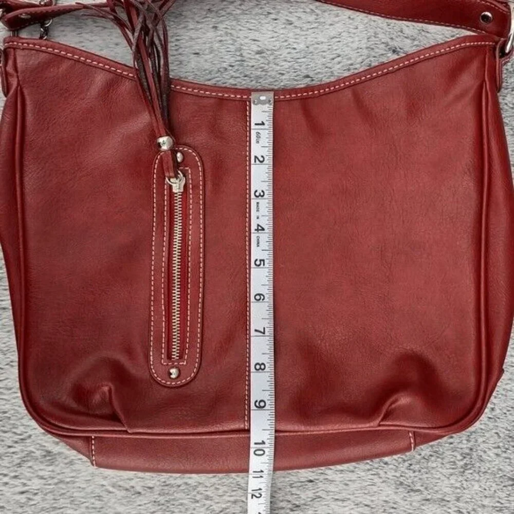 Vintage Nine West Faux Leather Hobo Bag Tassel Red Southwest Shoulder Bag‎